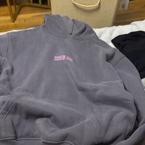 White Fox Boutique Charcoal Hoodie with Pink Accent